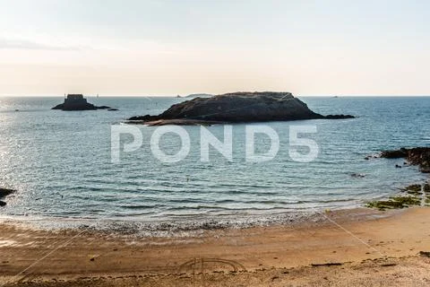 High angle view of the beach of Saint Malo Stock Photos