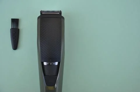 High angle view of beard trimmer with brush with negative space Stock Photos