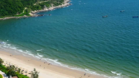 High angle view of a beautiful beach shoreline with soft wave Stock Footage 138137272