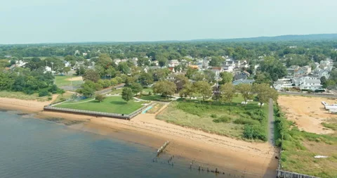 High angle view in the beautiful coastal area beach near residential town area Stock Footage 161816147