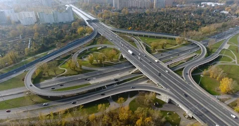 High Angle View Of Beautiful Highway Intersection In Fall Stock Footage 97863185