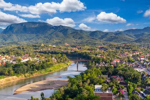 High Angle View beautiful landscape in luang prabang, Laos. Stock Photos