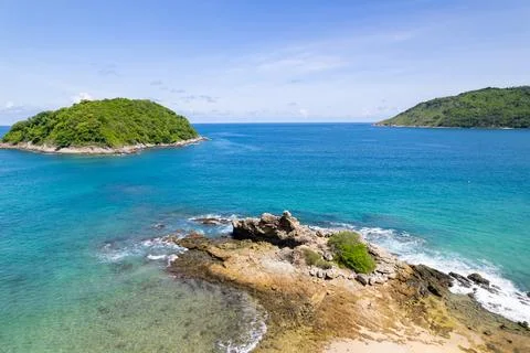 High angle view Beautiful Seashore in summer high season at Phuket island T.. Stock Photos