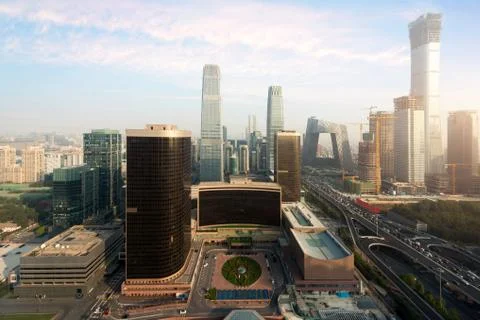 High angle view of Beijing Central Business District  skyscrapers building at Stock Photos