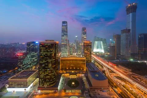 High angle view of Beijing Central Business District  skyscrapers building at Stock Photos