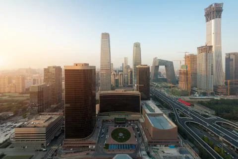 High angle view of Beijing Central Business District  skyscrapers building at Fotos de archivo