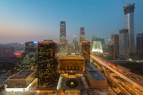 High angle view of Beijing Central Business District  skyscrapers building at Stock Photos