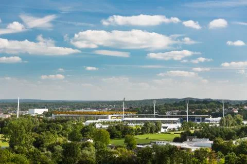 High angle view from Berensberg down to the Tivoli soccer stadium and the equ Stock Photos