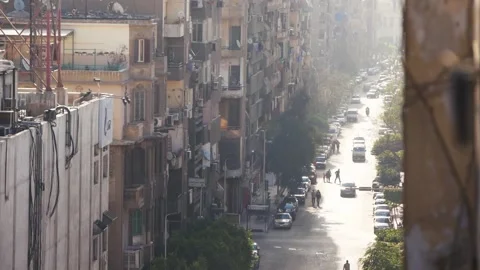 High Angle View Of A Big City Street With Traffic And Pedestrians (Cairo, Egypt) Stock Footage 221618667