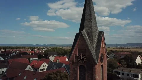 High angle view on a big old clock tower in a german city, 4k Stock Footage 138138090