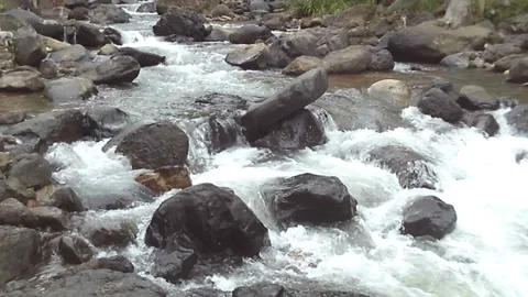 High angle view of big river stream on slow motion mode, nature landscape. Video stock 151740043