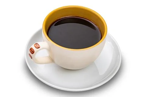 High angle view of black coffee in brown ceramic coffee cup. Stock-Fotos