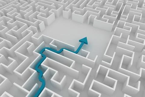 High angle view of blue arrow with maze Stock Illustration