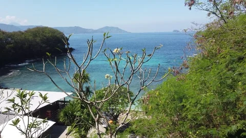 High Angle View of Blue Lagoon Beach Turquoise Ocean Bay Padangbai Bali Stock Footage 339751650