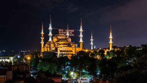 High angle view of The Blue Mosque during Ramadan Stock Footage 116910025