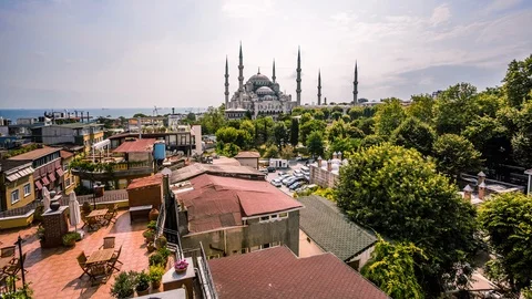 High angle view of The Blue Mosque during Ramadan Stock Footage 116910438