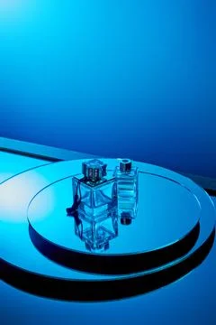 High angle view blue perfume Stock-Fotos