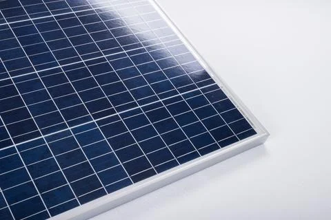 High angle view of blue solar panel isolated over white background, copy space Foto stock
