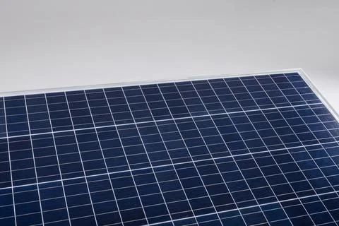 High angle view of blue solar panel isolated against white background, copy Foto stock