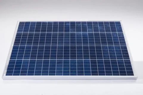 High angle view of blue solar panel with grid patterns isolated over white Stock Photos