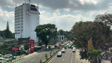 HIGH ANGLE VIEW OF BOGOR TRAFFIC AND LANDMARK Stock Footage 201258440