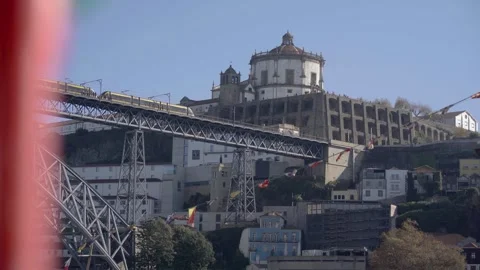High angle view of the bridge and monastery with a subtle light flare. Stock Footage 327624833