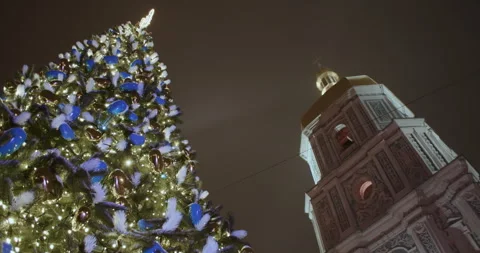 High angle view on bright Christmas tree Stock Footage 261383911
