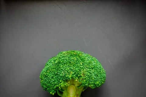 High angle view of broccoli on a gray background in a studio at day time Stock Photos