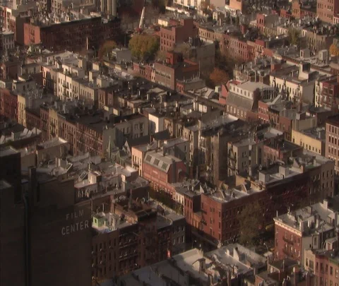 High angle view of Brooklyn brownstones, camera pans right Stock Footage 86748913
