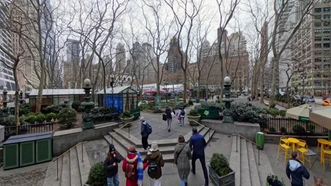 High-Angle View of Bryant Park and New York City Skyline in Winter Stock Footage 302412895