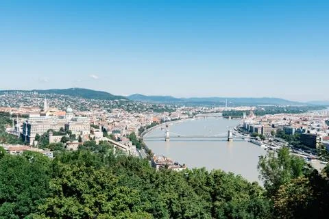 High angle view of Budapest from Gellert Hill. Stock Photos
