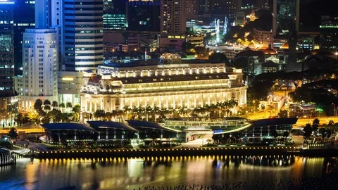 High Angle View of Buildings in Central Singapore at Night Video stock 76760707