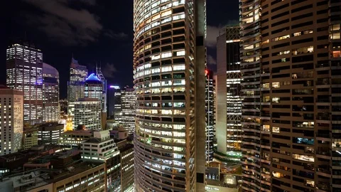 High Angle View of Buildings in Central Sydney at Night Video stock 76761516