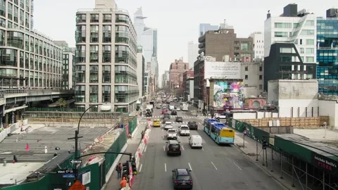 High angle view of buildings, construction, and traffic on 10th avenue Stock-Footage 241377256