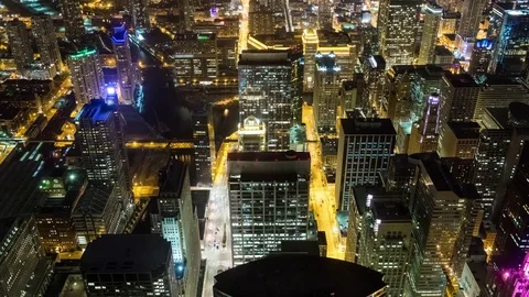 High Angle View of Buildings in Downtown Chicago at Night Video stock 76761119