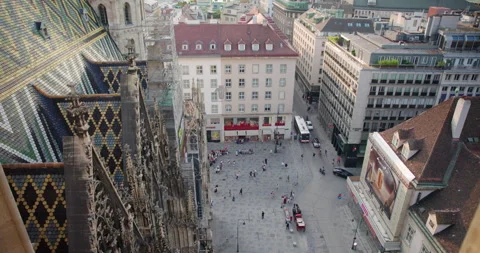 High-angle view of buildings in Stephansplatz, Vienna, Austria Stock Footage 251881626