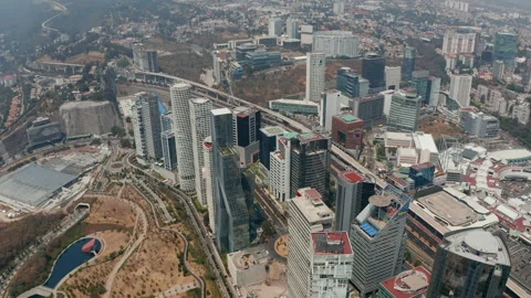 High angle view of business district with group of tall skyscrapers. Modern tall Vídeo Stock 155224556