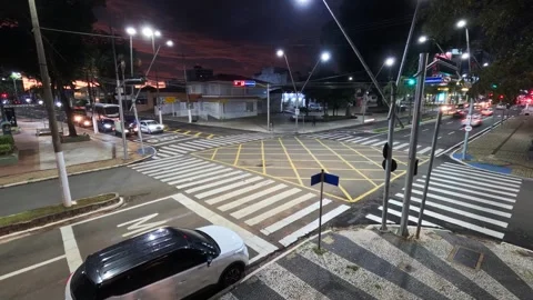 High-angle view of a bustling city intersection in Marilia, Stock Footage 330306607