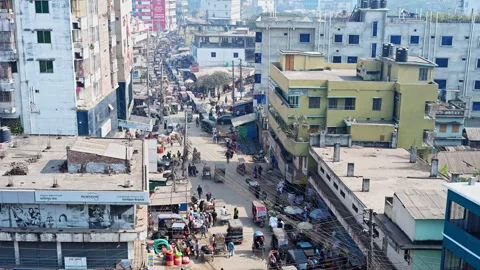 High Angle View Bustling City Avenue Mixed Use Concrete Buildings Retail Stores Stock Footage 336412750