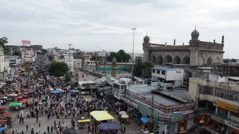 High-angle-view-busy-charminar-market-macca-masjid Stock Footage 95661386