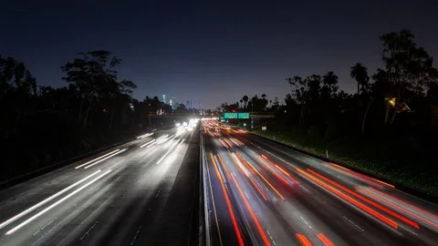 High Angle View of a Busy Highway at Night Video stock 76792922