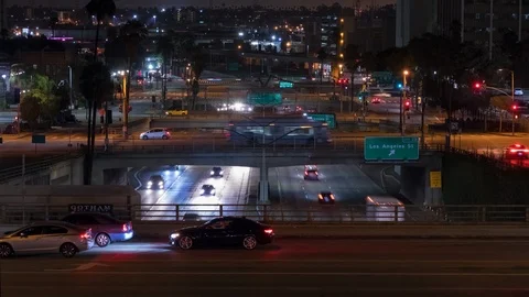 High Angle View of a Busy Highway and Overpasses at Night Video stock 88601661