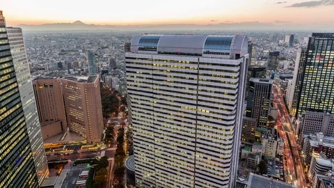 High angle view of a busy office tower in Shinjuku time lapse Stock Footage 118854739