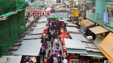 High Angle View of a Busy Shopping Street in Mongkok, Hong Kong Video stock 76536458