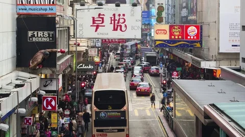 High Angle View of a Busy Street in Mongkok, Hong Kong Video stock 76537441