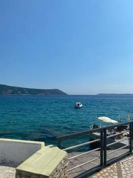 High-angle view of the calm turquoise sea along the coast of Herceg Novi Stock Photos