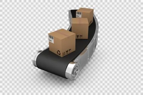 High angle view of cardboard boxes on 3D conveyor belt Foto stock