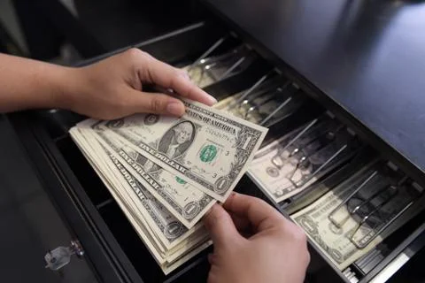 High angle view of cashier Stock Photos