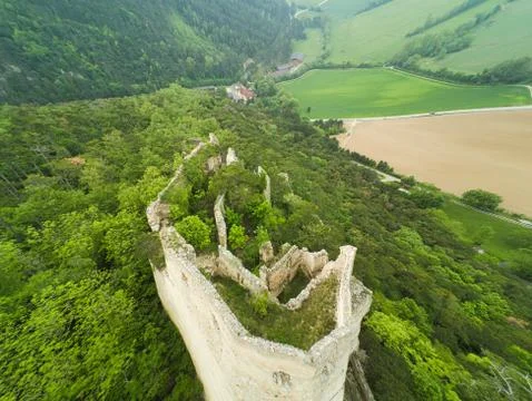 High angle view to a castle ruin in the woods Stock Photos