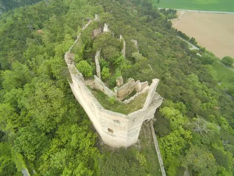 High angle view to a castle ruin in the woods Stock Photos